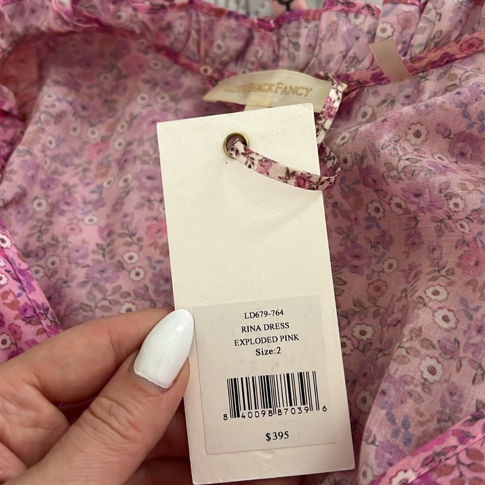 LOVESHACKFANCY Rina Floral Print Ruffled Mini Dress, Exploded Pink - Picture 5 of 5